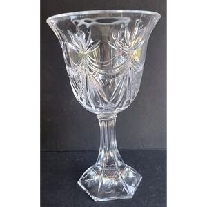 Vintage Crystal 9" Glass Pedestal Candle Holder Vase Water Goblet Compote